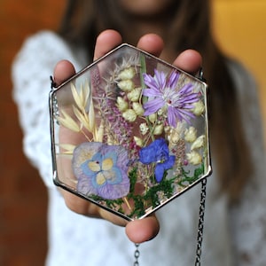 Hängender Rahmen, Vintage Wandbehang, Dekor, Retro Glasrahmen, Glaskunst, Vintage Pressblumenglasrahmen, MARIAELA