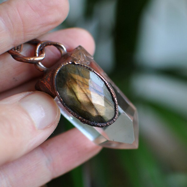 clear point necklace,  raw necklace, purple necklace, amethyst stone, amethyst necklace, gemstone necklace, labradorite necklace