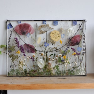 Pressed Flower Glass Frame – Large Botanical Floral Art, Dried Blossoms Keepsake