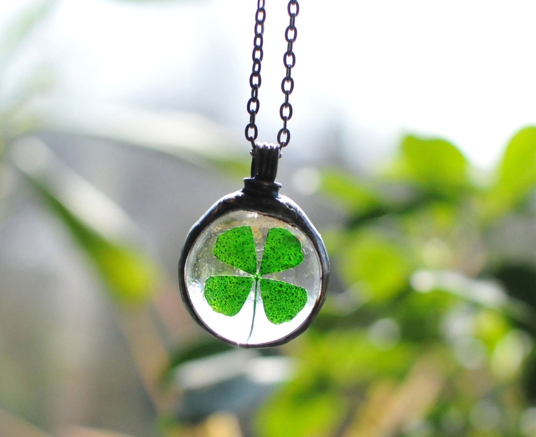 Buy Beads & Pearls Jewelry Lucky Charm Real Preserved 4-Leaf Clover Irish  Good Luck Heart Pendant For Women/Girls at