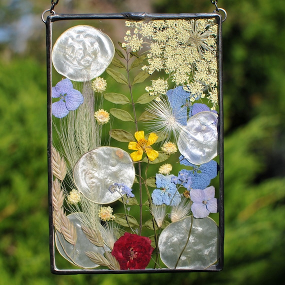 Pressed flower wall decor framed dried flowers wall hanging epoxy
