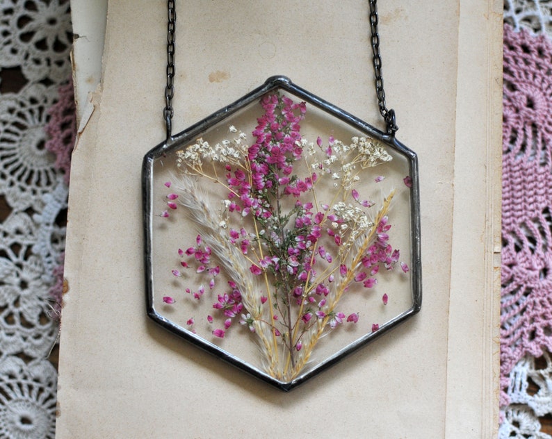 hanging plants, air plant terrarium, Pressed Flowers, terrarium, air plant terrarium, terrarium decor, Stained glass decor image 2