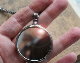 Stained Glass Mirror Necklace: Looking Glass Jewelry (1.57 inches)