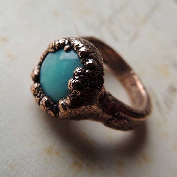 Ring, 5.25 size US, Russian amazonite ring, electroformed jewelry, raw ring, druzy ring ring, raw ring, bohemian style