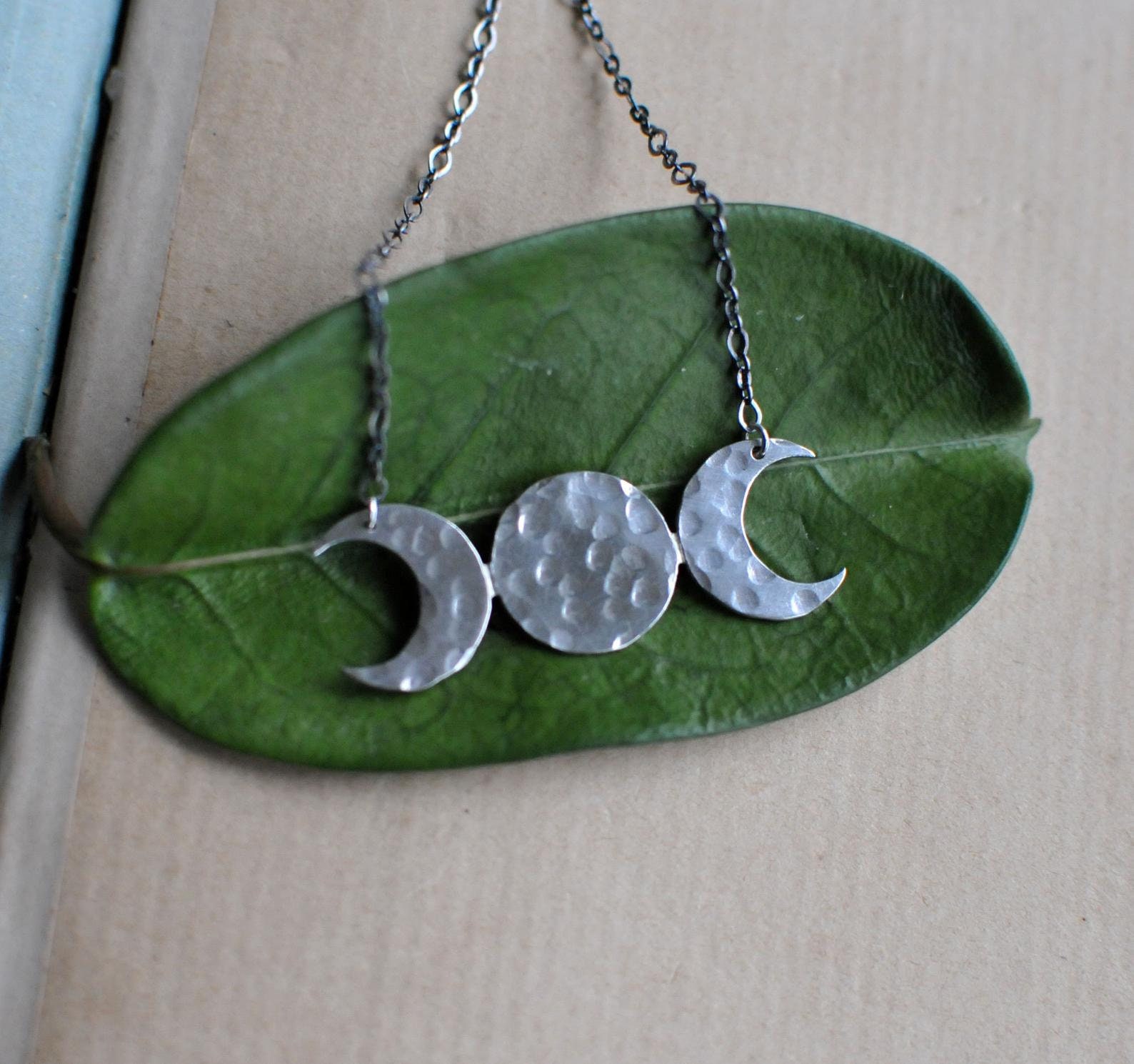 Lunar Phases Lunar Crescenr Moon Phase Necklace Celestial Etsy