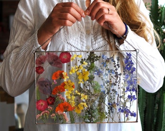 Regenbogen Wandbehang, Regenbogen, Gepresste Blumen, große gepresste Blume, 1 Jahr Jubiläum, 1 Jahr Jubiläum, getrocknete Blumenstrauß