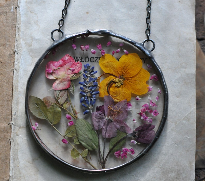 Pressed Flower Frame Hanging Terrarium Stained Glass Frame Etsy