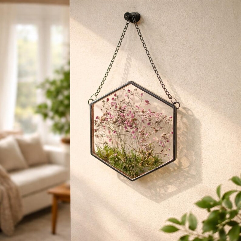 Pressed Flower Stained Glass Decor: Air Plant Terrarium image 9