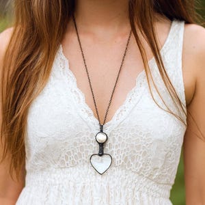 Glass Heart Necklace: Long Statement Jewelry, Romantic Gift