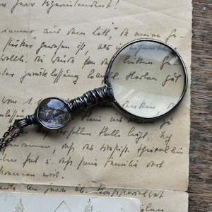 Real Lavender Loupe Necklace: Handmade Magnifying Glass Pendant