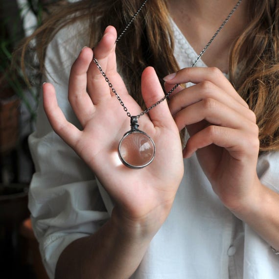 Clear Glass Ball Necklace – Transparent Glass Sphere Pendant on Long Chain