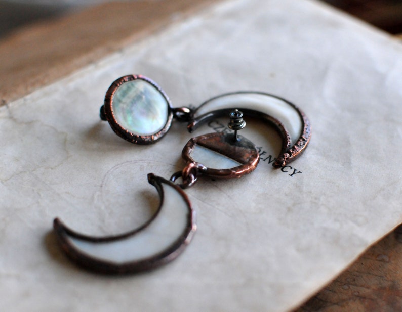 celestial earrings pearl earrings full moon earrings moon phase earrings half moon jewelry moon danging earrings