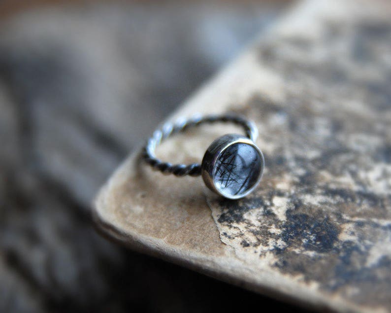 free shipping rutilated quartz stacking ring Tourmalinated Quartz Ring gemstone ring Stackable ring Sterling silver