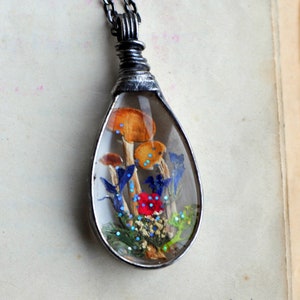 Mushroom Jewelry, Mycology Necklace, Wild Mushrooms, Forest Pendant, Miniature Mushrooms, Mushroom Foraging, Fungi Necklace