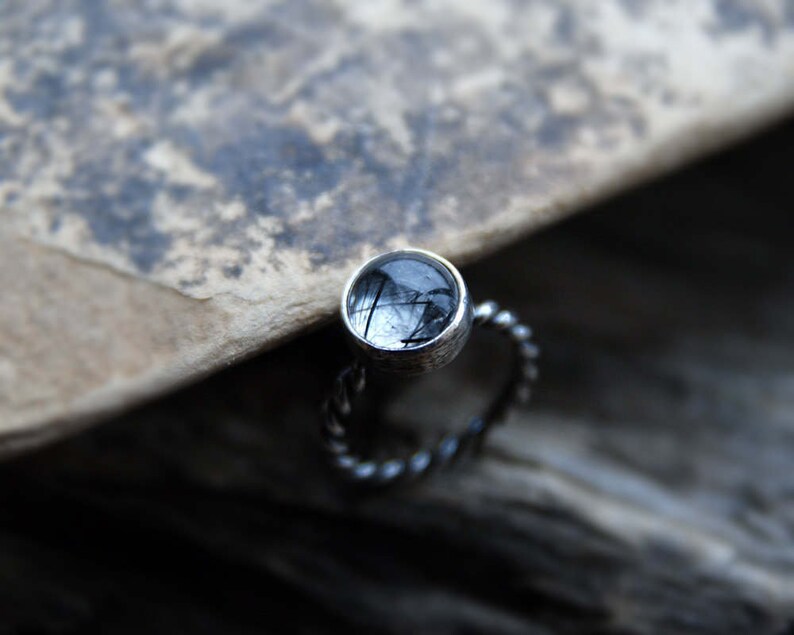 free shipping rutilated quartz stacking ring Tourmalinated Quartz Ring gemstone ring Stackable ring Sterling silver