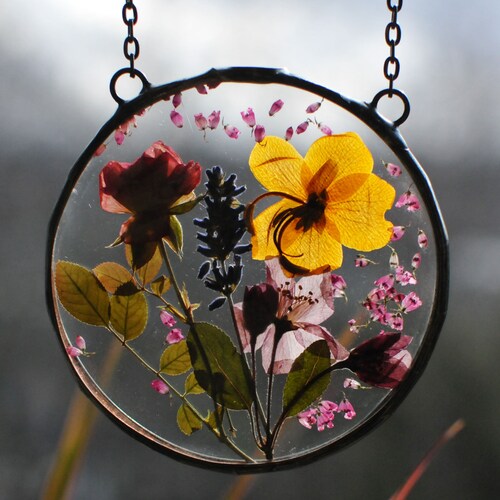 Pressed Flower Frame Hanging Terrarium Stained Glass Frame Etsy