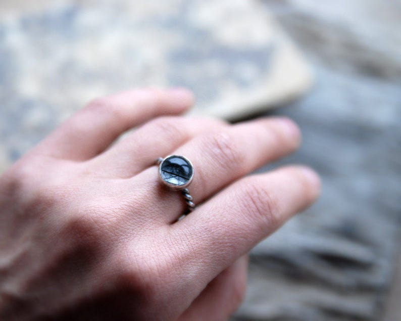 free shipping rutilated quartz stacking ring Tourmalinated Quartz Ring gemstone ring Stackable ring Sterling silver