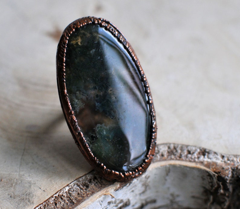 mariaela MARIAELA bohemian jewelry big ring organic Moss Agate ring boho ring raw nature ring hippie style