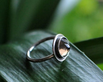 US 8 ring, ready to ship, faceted smoky quartz, diamond shaped, gemstone ring, Sterling silver, Stackable ring by MARIAELA