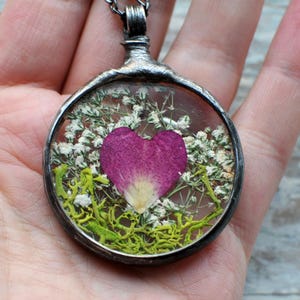 Pressed Flower Necklace, Real Rose Pendant, Dried Flower Pendant, Rosebud Necklace, Pink Rose Necklace, Rose Necklace, Gift For Girlfriend