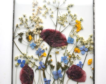 Pressed flower stained glass, Pressed flower wall art, press