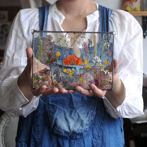 Gepresste Blumenrahmen, Gepresste Blumenkunst, Botanische Wandkunst, Buntglas-Dekor, echte Blumenkunst, hängender Glasrahmen, Wildblumenrahmen