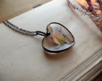 Geperste bloem, rozenketting, moeder ketting,, Fairy Garden, echte roos ketting, terrarium ketting, bruidsmeisjes kettingen