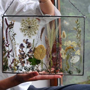 Pressed Flower Glass Frame: Botanical Stained Glass Wall Art