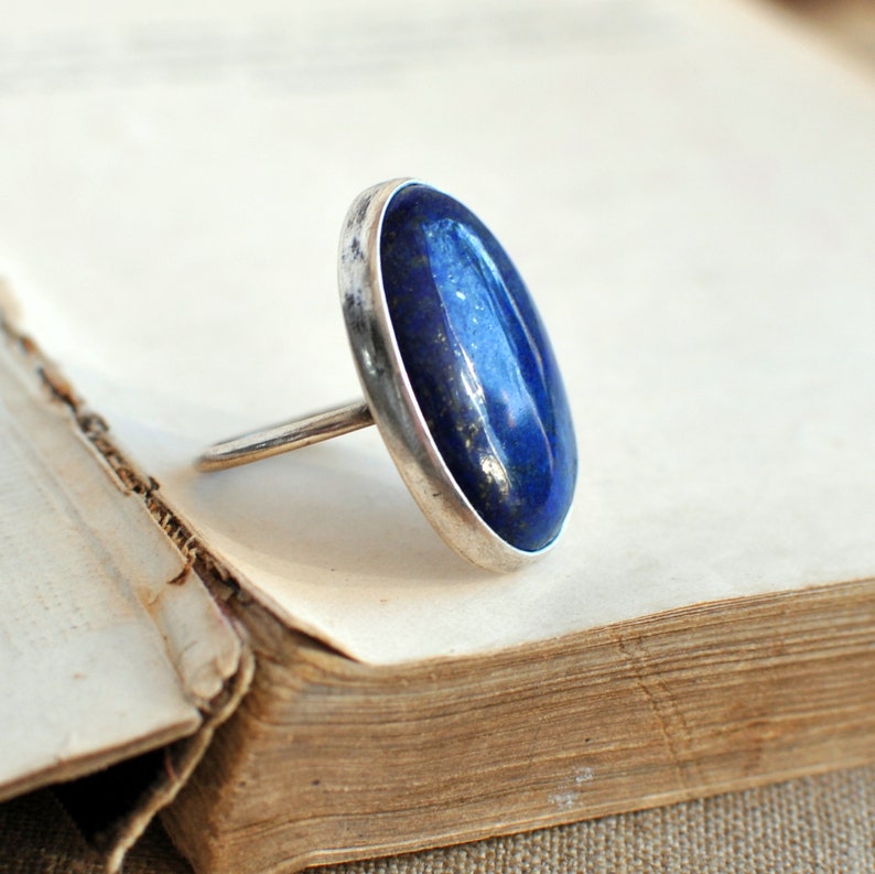Lapis Lazuli Silver Ring, US 7.75, Blue Ring, stacking ring, birthstone ring, gemstone ring, silver ring, Sterling silver, Stackable ring image 3