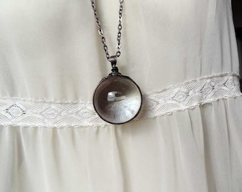 Helderglazen bol ketting, glazen bol, globe, bol helder glas, reflectie globe, grote glazen bol, massief helder glazen bol, glas-in-lood