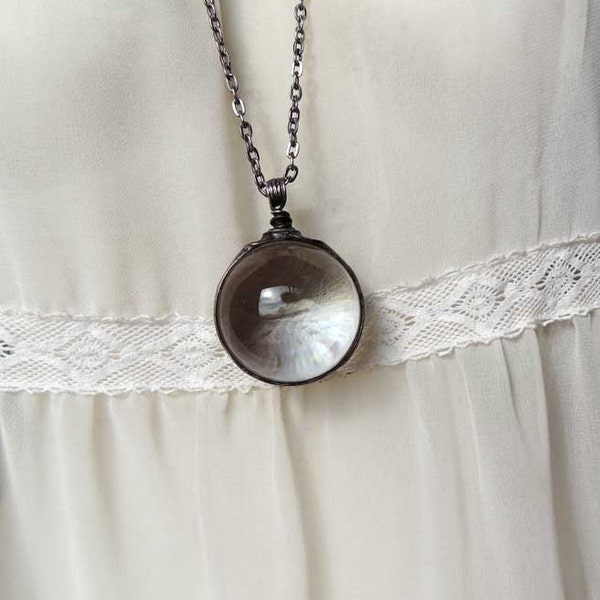 Clear Glass Sphere Necklace, Glass Ball, Globe, Orb Clear Glass, Reflection Globe, Big Glass sphere, solid clear glass ball, stained glass