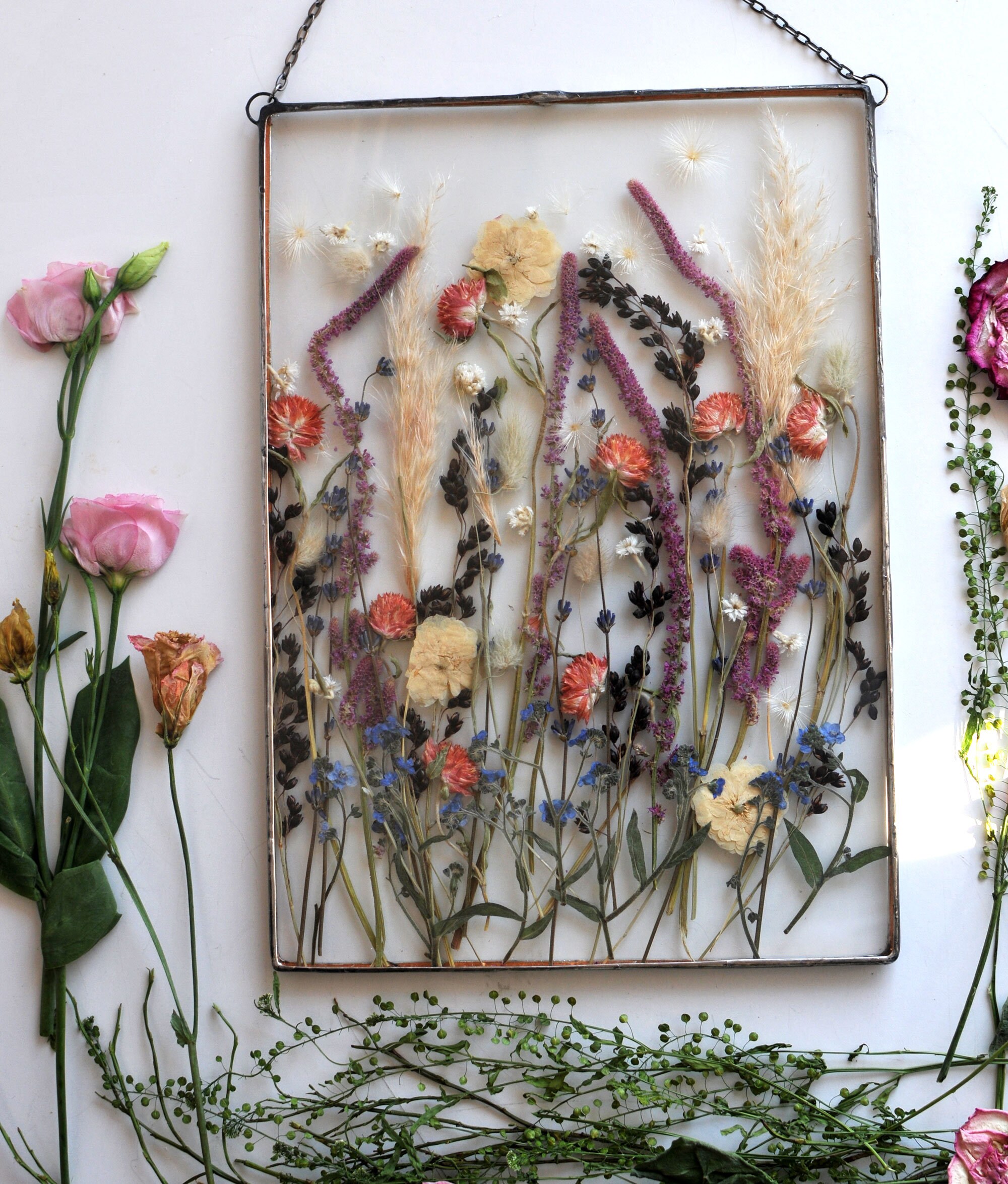 Framed Flowers, Dried Flower Frame, Stained Glass, Floating, Wall Hanging,  Window Hangings, Pressed Flower Frame, Housewarming Gift 