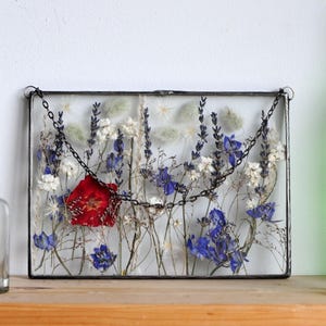 Hochwertiges Geschenk, Hochzeitsgeschenk, gepresste Blumenkunst, gepresster Blumenrahmen, benutzerdefinierte Wildblumenhochzeit, Buntglasrahmen, gepresster Rahmen