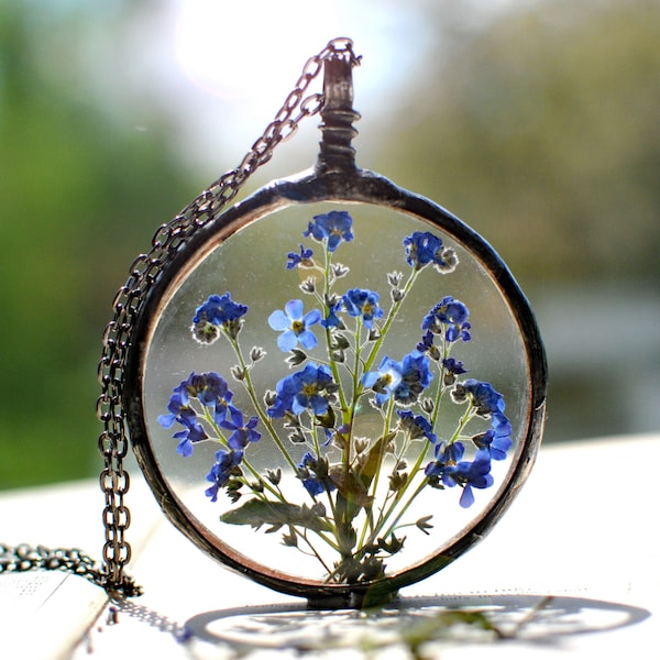 Proposition de demoiselle d’honneur, Fleur pressée, Forget Me Not, Forget me collier, forget-me-not flower, Collier de fleurs, fleur pressée, fleur séchée