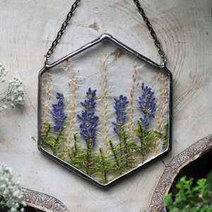 Lavender, Pressed Flower Frame, Stained Glass Frame, Clear Glass Frame, Glass Frame Pressed, Pressed Flowers, Stained Glass Decor image 1
