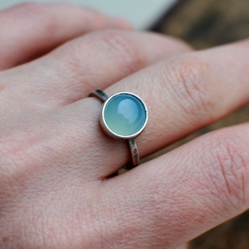 stacking ring, US 8.0 size, aqua agate ring, blue stone, birthstone ring, gemstone ring, silver ring, Sterling silver, Stackable ring image 3