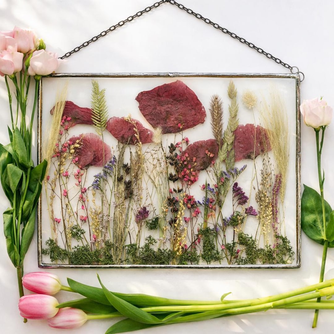 Red Pressed Poppy Glass Frame – Real Flower Botanical Wall Art ...