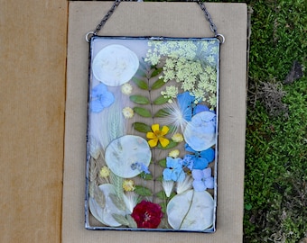Pressed Flower Frame: Vibrant Dried Flowers, Leaded Solder Floating Frame