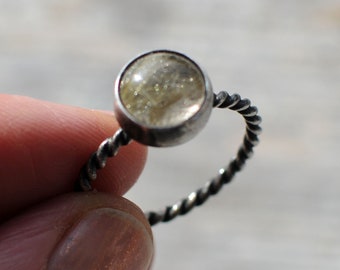 Rutilated Quartz Ring, US 11.0 ring size, ready to ship, stacking ring, gemstone ring, Sterling silver, Stackable ring, free shipping