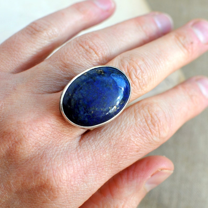 Lapis Lazuli Silver Ring, US 7.75, Blue Ring, stacking ring, birthstone ring, gemstone ring, silver ring, Sterling silver, Stackable ring image 4