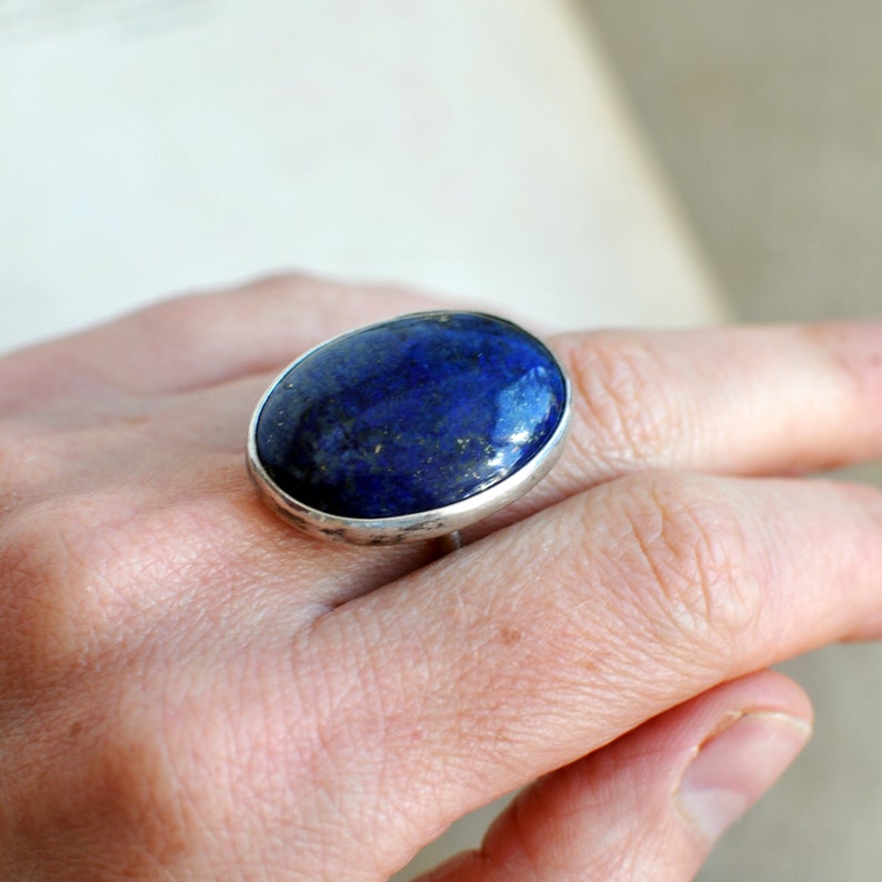 Lapis Lazuli Silver Ring, US 7.75, Blue Ring, stacking ring, birthstone ring, gemstone ring, silver ring, Sterling silver, Stackable ring image 2