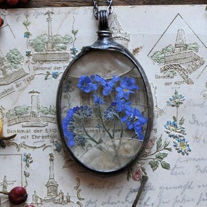 Forget Me Not Necklace: Pressed Flower Terrarium, Floral Jewelry