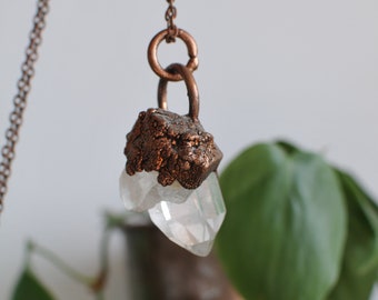 Quartz clear point necklace, crystal necklace, Copper, Electroformed, boho necklace, bridal jewellery, quartz geode, jewelry by mariaela