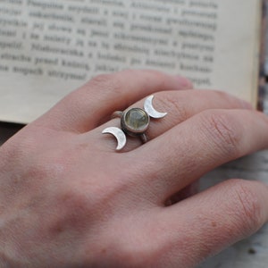 celestial ring, 6.75 US, rutilated quartz ring, moon phase ring, moon cycle ring, celestial jewelry, moon phases ring, waxing moon image 4