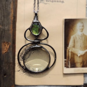 real peacock necklace, magnifying necklace, hipster jewelry, wearable loupe, prism necklace, wonderlust gift, loupe pendant