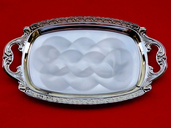 New Old Stock Nickel Plated Steel Serving Tray With Pearlized