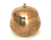 Vintage Brass Tea Urn, Lidded Brass Urn Vase, Decorative Round Lidded Tea Caddy, Boho Lidded Tea Jar, Bohemian Enameled Brass Ginger Jar