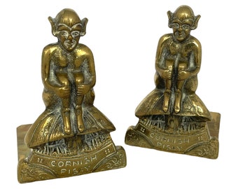 Vintage Pair Of Brass Pixie Book Ends, Antique Cornish Pisky Book Ends, Witchy Decor, Witches Bookend, Pagan, Witchcraft, Wiccan, Folklore