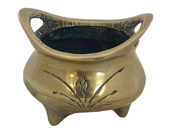Vintage Brass Incense Burner: Small Chinese Censer with Handles