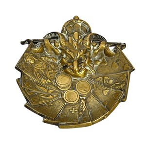 vintage Brass Devil Dish, Antique Coin Dish, Card Gambling Tray, Brass Satyr Dish, Cartomancie, Coin Dish, Card Tray, Calling Card Tray
